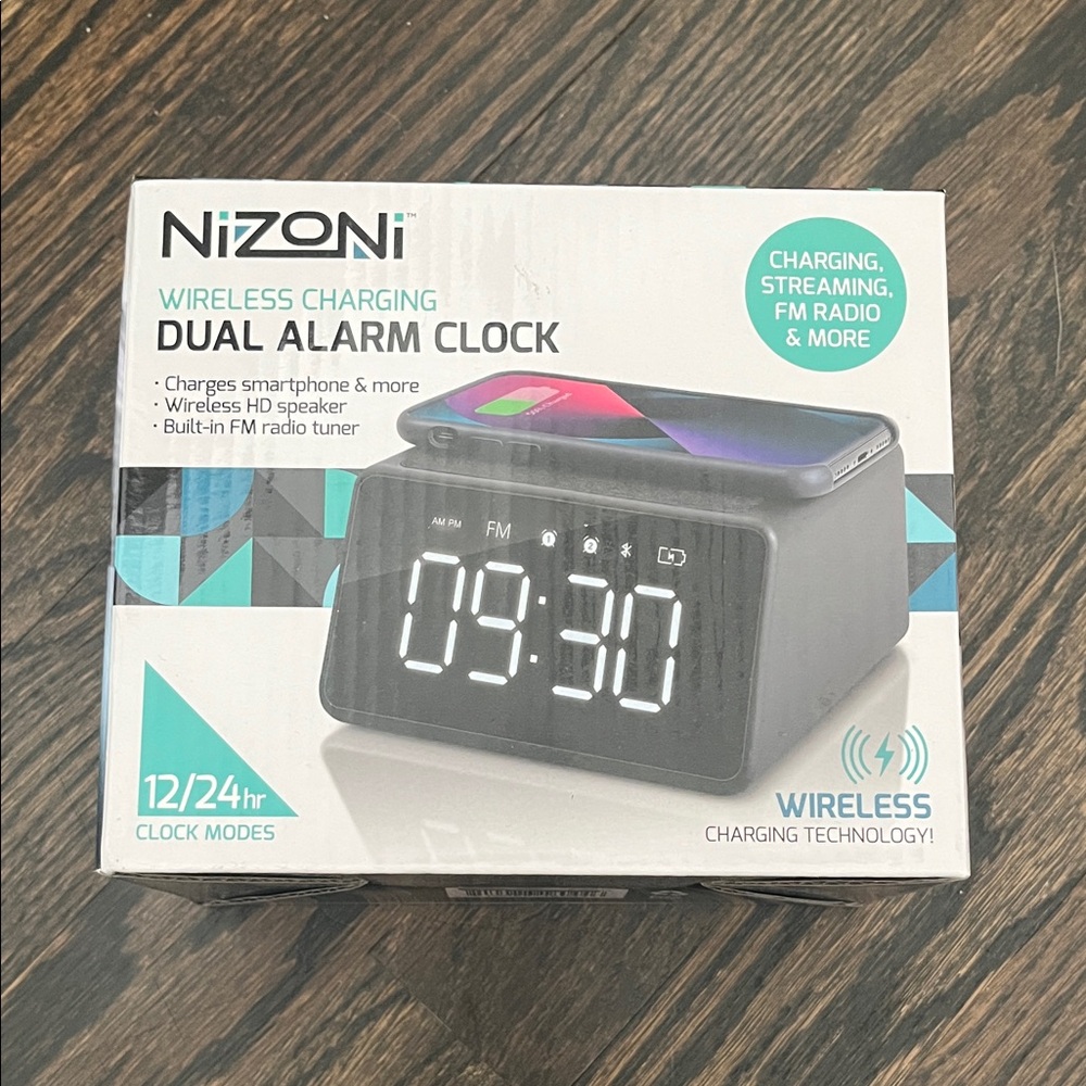 NiZONi Wireless Charging Dual Alarm Clock - Black